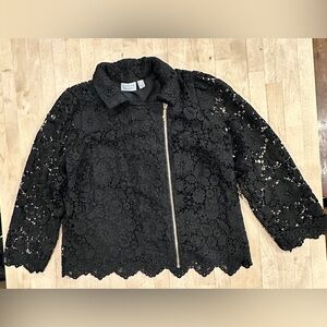 Susan Graver Black Lace Blazer with Floral Pattern